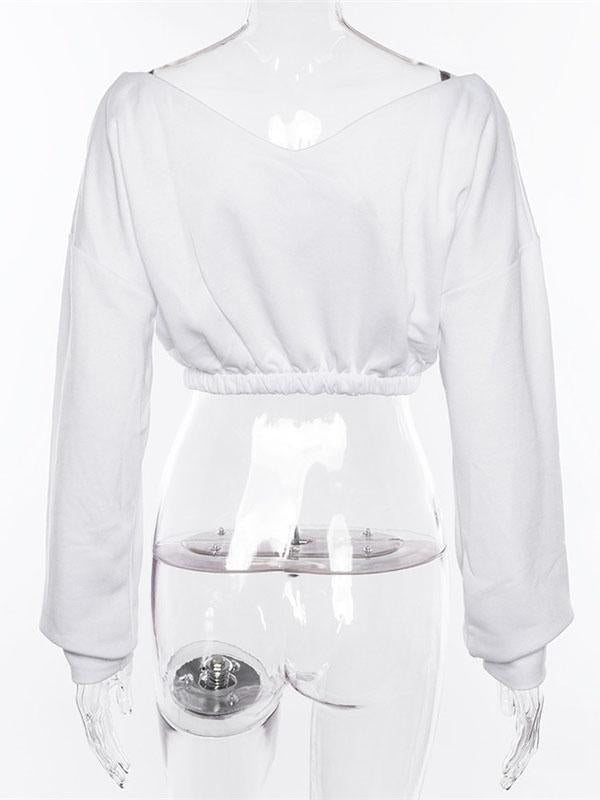 Sports V-Neck Hoodies&Sweatshirt Tops