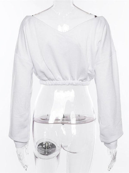 Sports V-Neck Hoodies&Sweatshirt Tops
