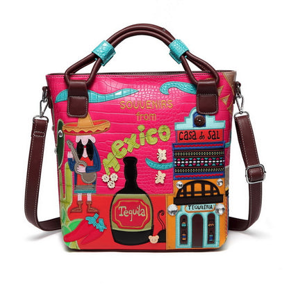 Vintage crocodile pattern hand embroidery creative embroidered bucket bag