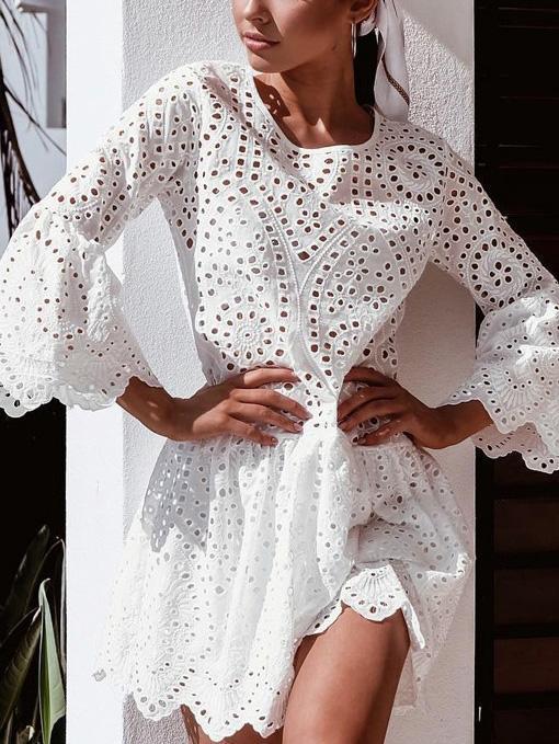 Bohemia Hollow Flared Sleeves Mini Dresses