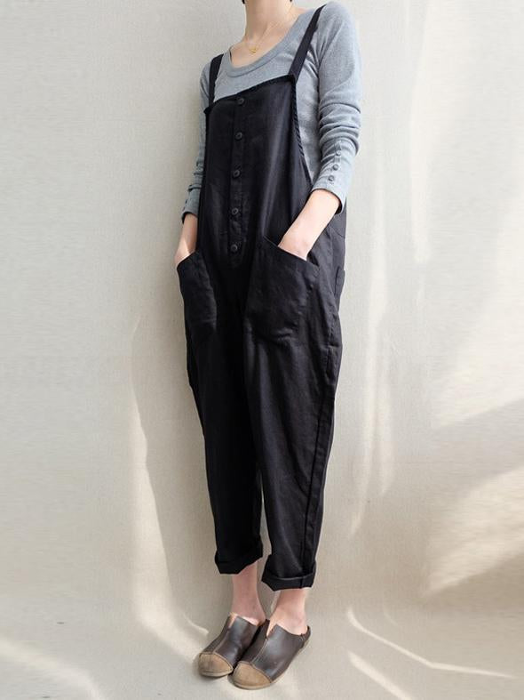 Cotton Casual Woman Jumpsuit in Black or Coffee Color