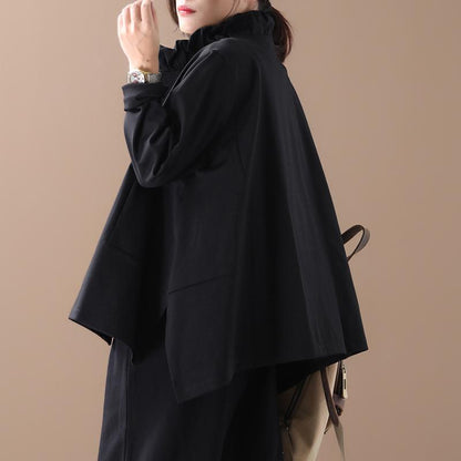 Buykud Ruffled Collar Irregular Casual Solid Color Coat