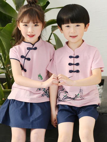 Traditional Boy and Girl Tang Suits Combo in White or Pink Color