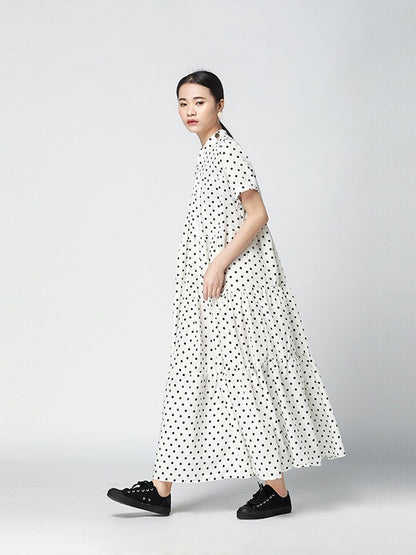 Vintage Polka-Dot Loose Tiered Cake Dress