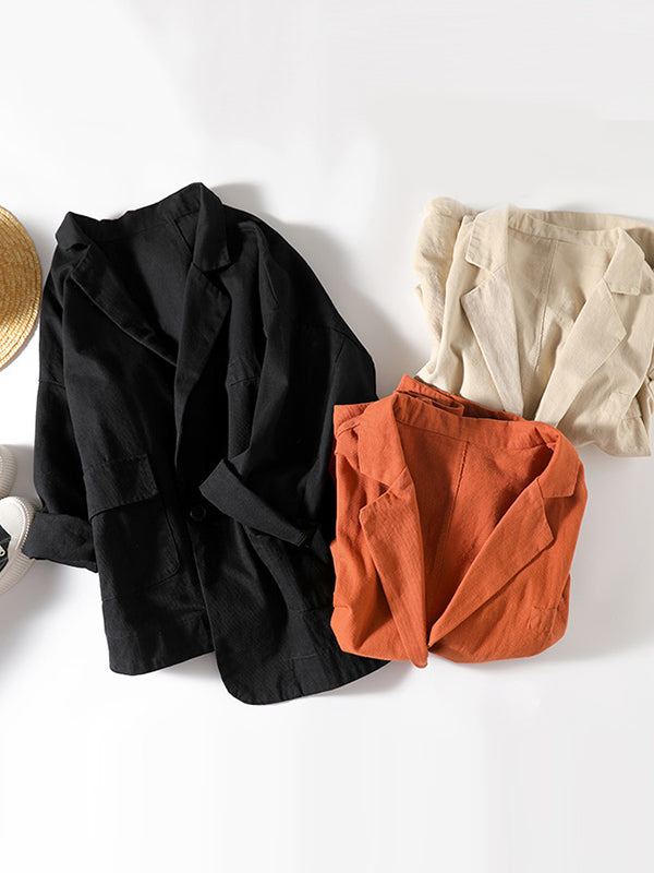 Simple Solid Color Notched Collar Batwing Sleeve Outerwear