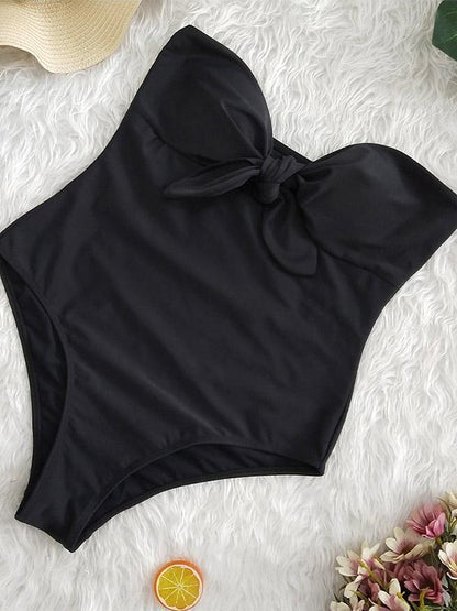 Plunge Neck Top With High Cut One-piece Swimsuit