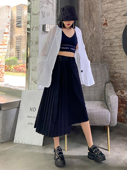 Casual Loose Pleated Asymmetric Skirts Bottoms
