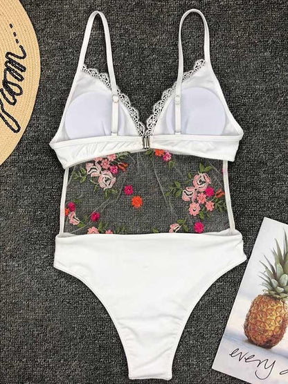 Lace Embroidered Split-joint Swimsuit