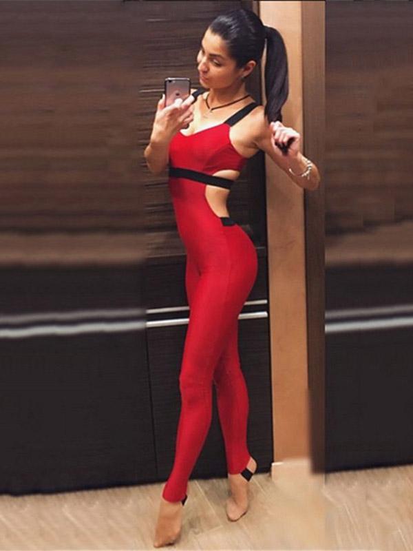 Red Sexy Split-Joint Yoga Jumpsuits