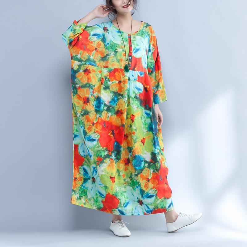 Colorful Printed Round Neck Long Sleeve Spring Dress