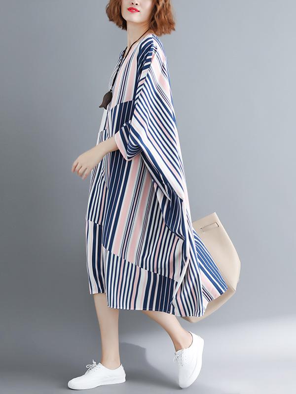 Casual Striped Printed Split-joint Long Dress