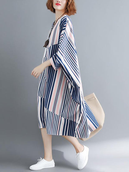 Casual Striped Printed Split-joint Long Dress