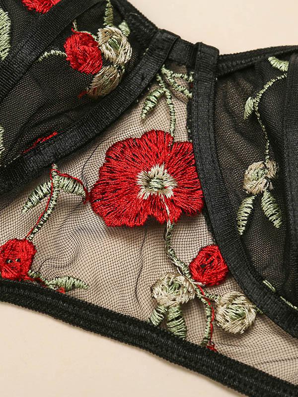 Embroidered See-Through Split Lingerie
