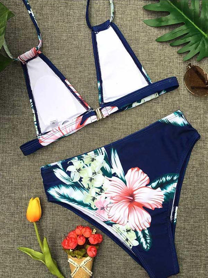 Printed Lace-up Bikinis Swimwear