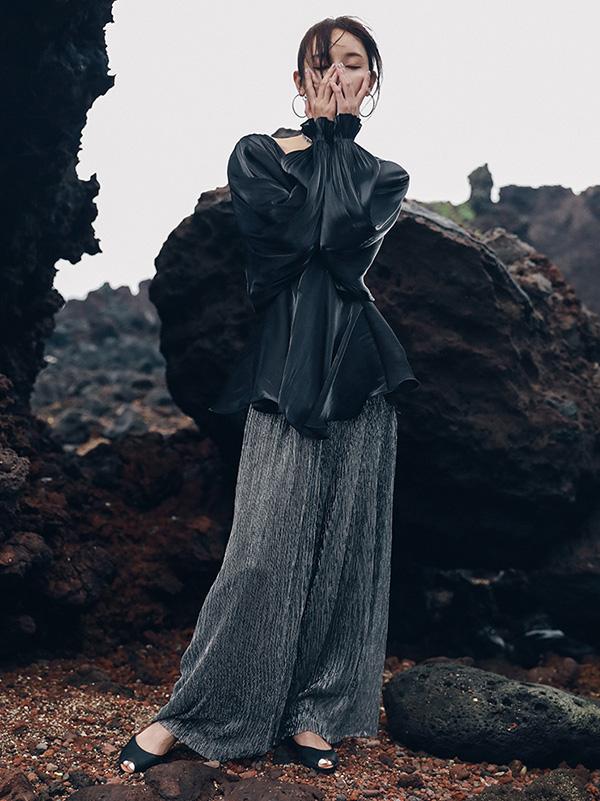 V-neck Chiffon Puff Sleeves Loose Shirt Top