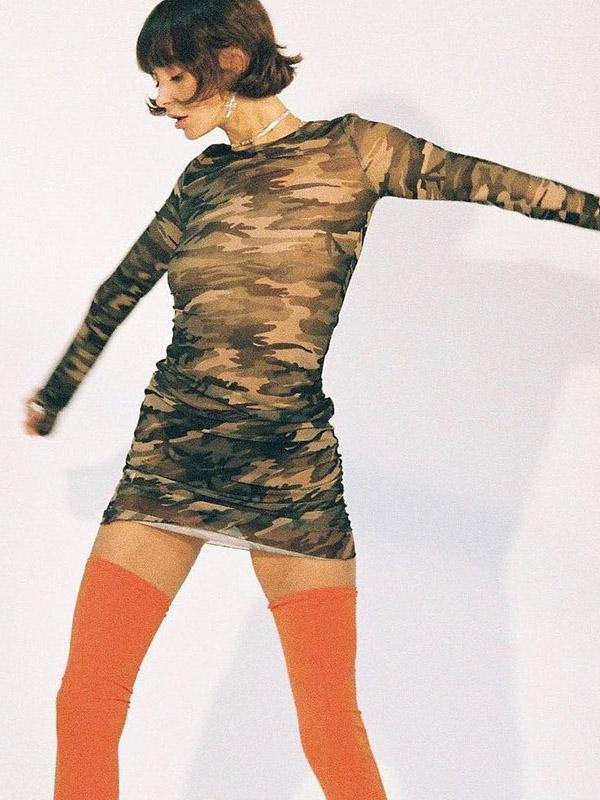Sexy Long Sleeves Camouflage Mini Dresses