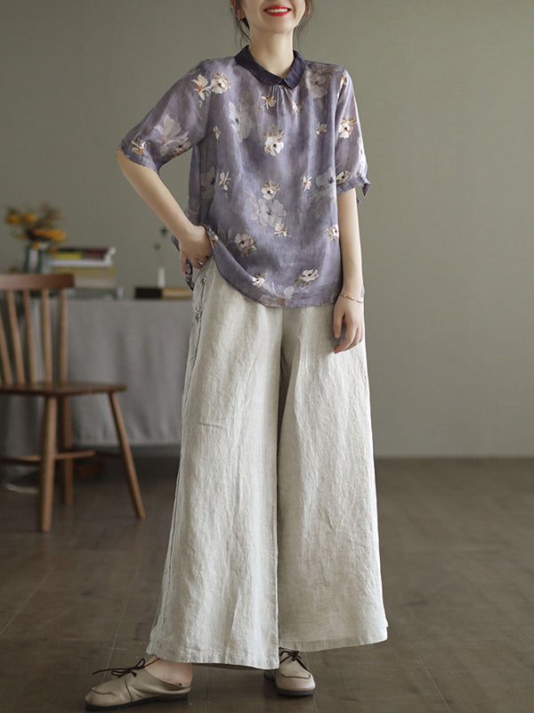 Vintage Loose Floral Printed Half Sleeves T-Shirt