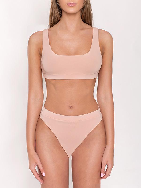 Solid Color Strapless High Waist Bikini Swimwear
