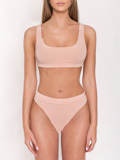 Solid Color Strapless High Waist Bikini Swimwear