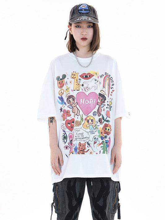 Original Round-Neck Cartoon Printed Loose T-Shirts Tops