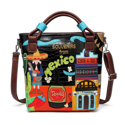 Vintage crocodile pattern hand embroidery creative embroidered bucket bag