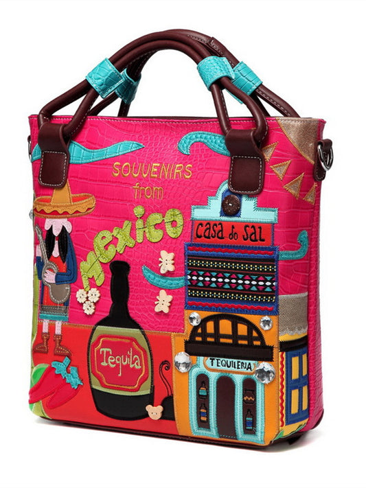 Vintage crocodile pattern hand embroidery creative embroidered bucket bag