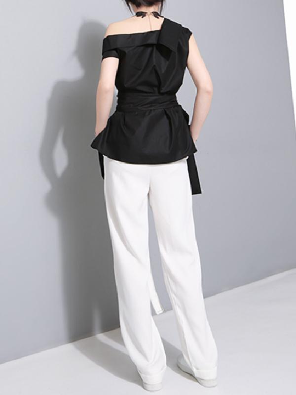 Bow-embellished Bandage Asymmetric Blouse