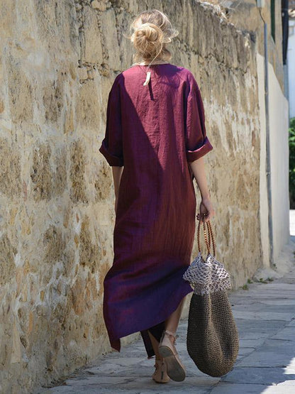 Simple Loose V-neck Split-side Maxi Dress