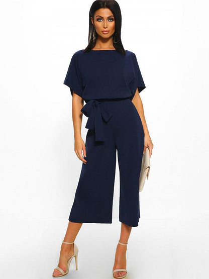 Round Neck Solid Color Jumpsuits