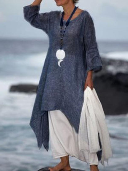 Solid Color Split-side Stand Collar Maxi Dress