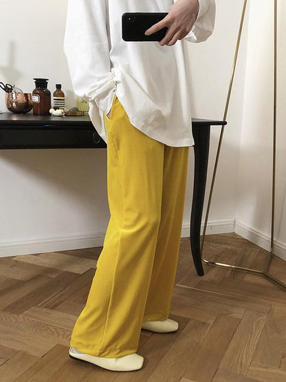 Velvet Wide-leg Loose Solid Empire Pants
