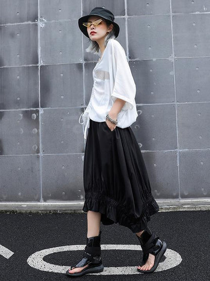 Asymmetric Ruffled Solid Skirt