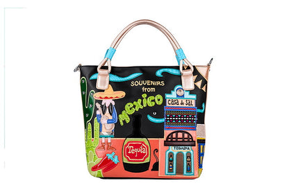 Wine glass cartoon Fashion bright leather personality creative embroidery bag