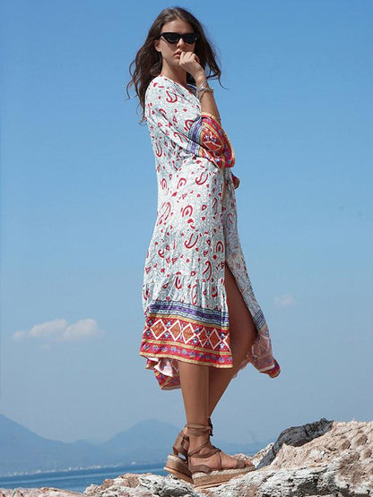 Sun-protected Printed Beach Long Cover-ups