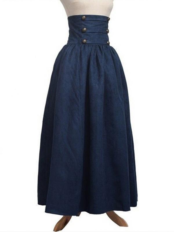 Plain High Waist Pleated Retro Skirt