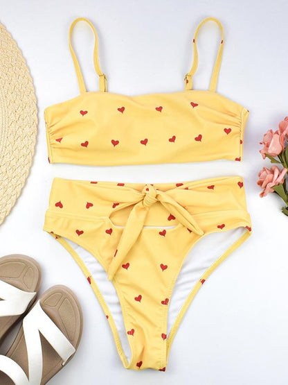 High Waisted Tie Bandeau Bikini Swimsuit