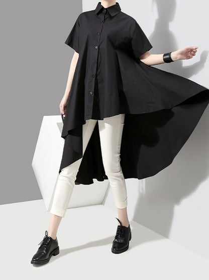 LOOSE BLACK CROPPED PLEATED SHIRT