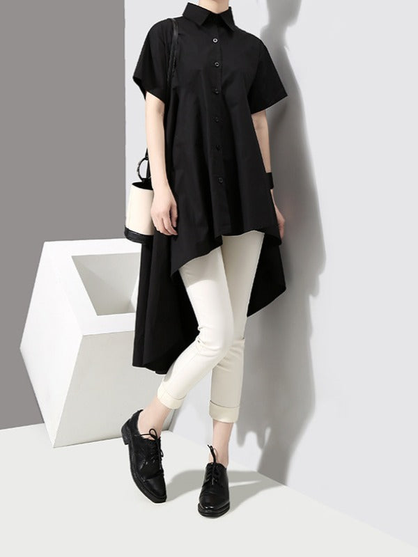 LOOSE BLACK CROPPED PLEATED SHIRT