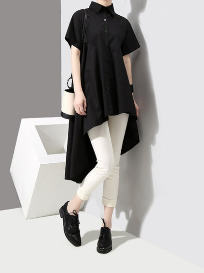 LOOSE BLACK CROPPED PLEATED SHIRT