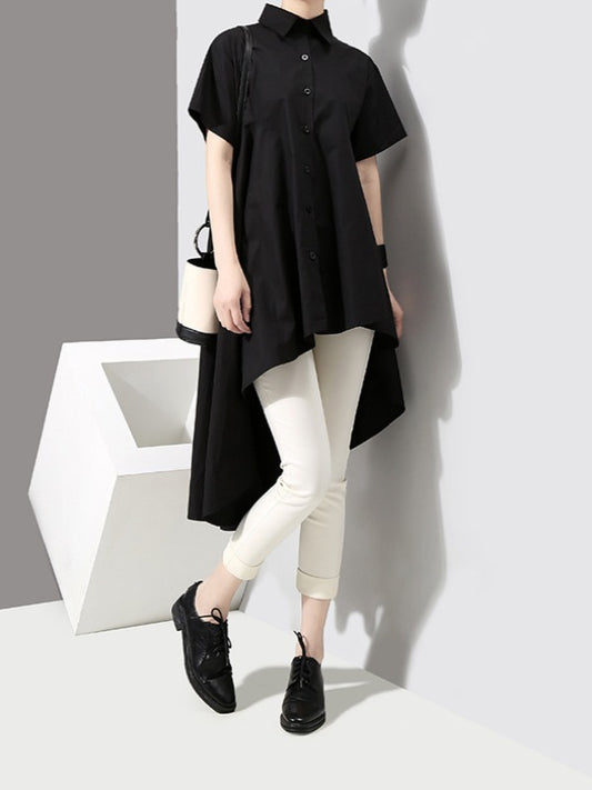 LOOSE BLACK CROPPED PLEATED SHIRT