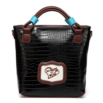 Vintage crocodile pattern hand embroidery creative embroidered bucket bag
