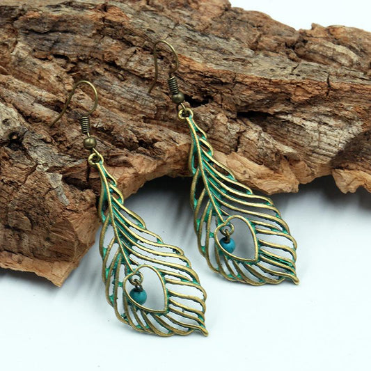 angel wings retro love Creative hollowed out leaves alloy earrings
