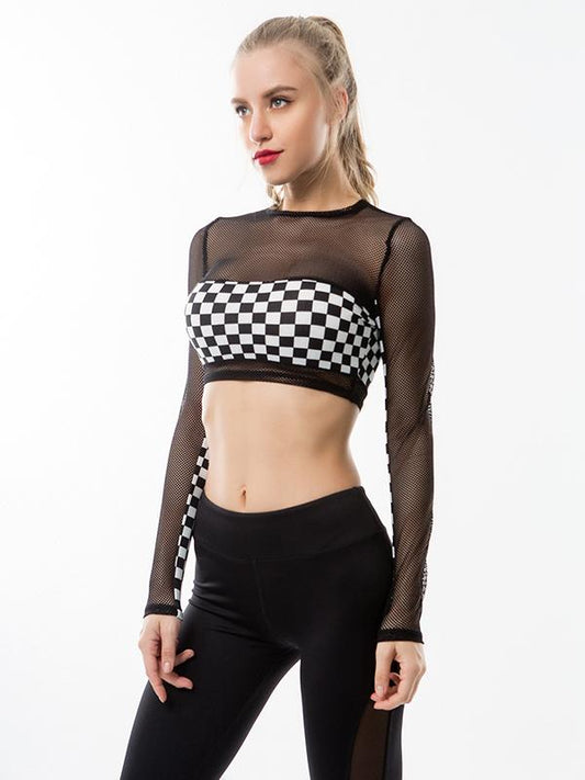 Split-joint See-through Plaid Sport Tee