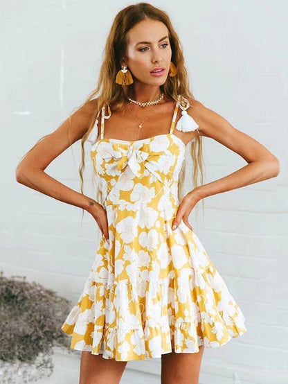 Printed Spaghetti-neck Mini Dress