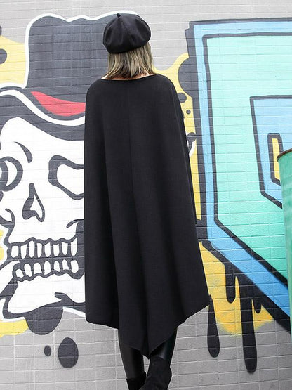 Loose Black Round-neck Asymmetric T-shirt Dress