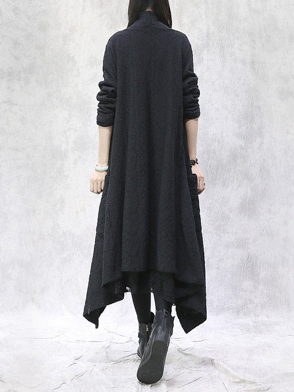Artistic Retro Irregular Solid Color Split-Joint With Pocket Long Sleeves Cardigan Outwear