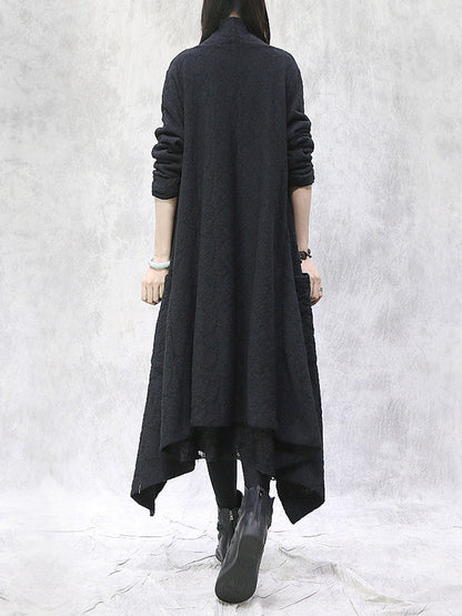 Artistic Retro Irregular Solid Color Split-Joint With Pocket Long Sleeves Cardigan Outwear