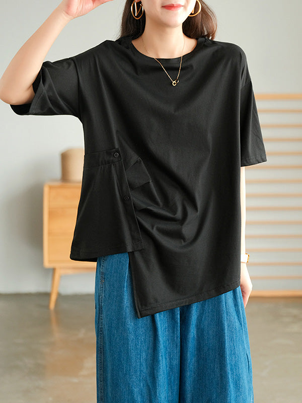 Urban Irregularity Round-Neck T-Shirts Tops