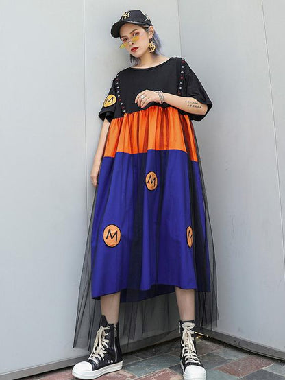 Loose Mesh Split-joint Short Sleeves Dress