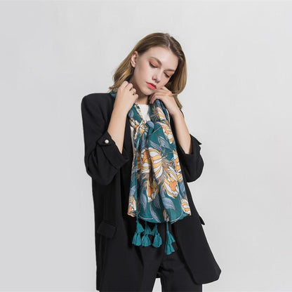 Big flower banquet warm cotton tassel scarf